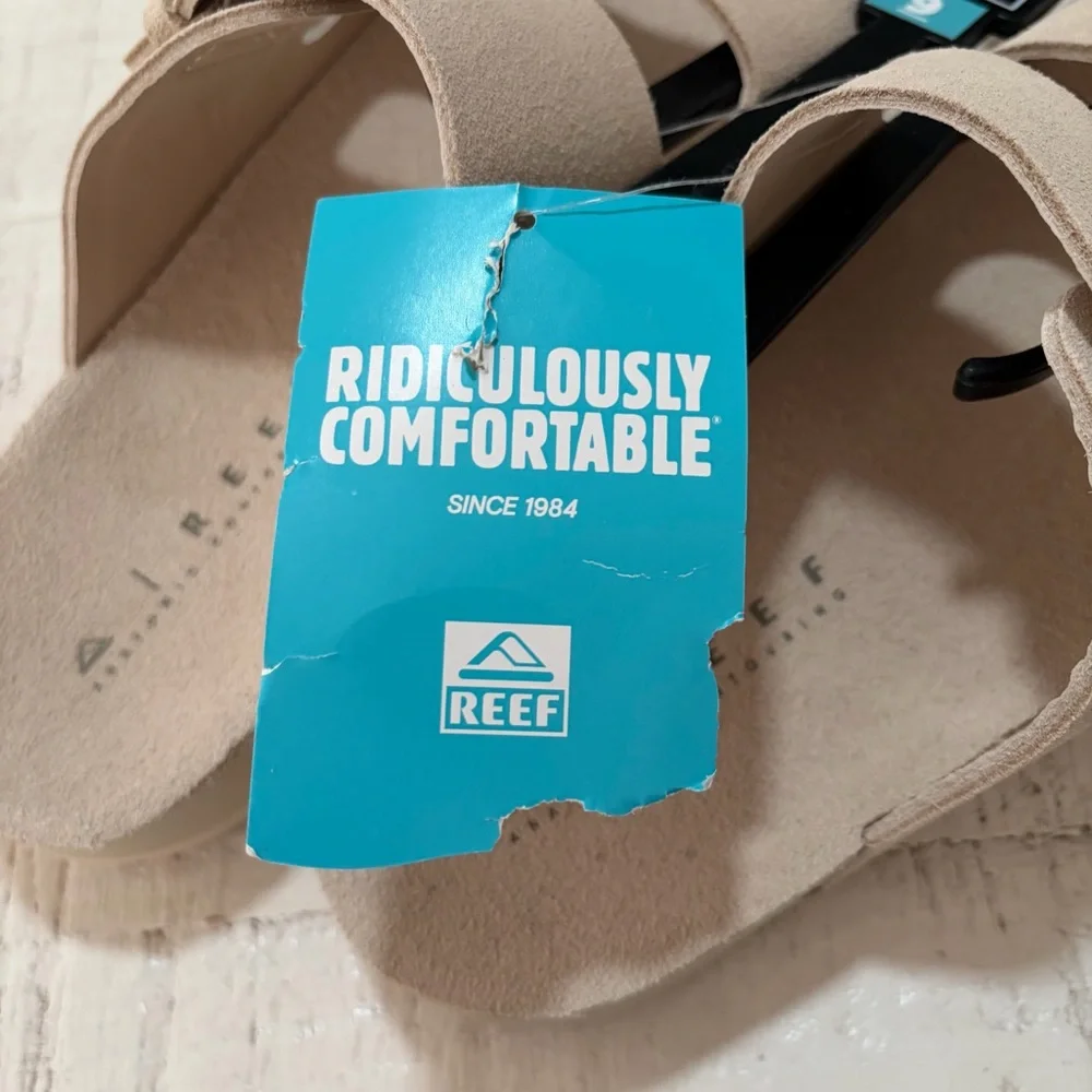 Reef Ojai Two Bar Sandals NWT size 9 Vintage Cream Suede Footbed Slip Ons - Picture 7 of 12
